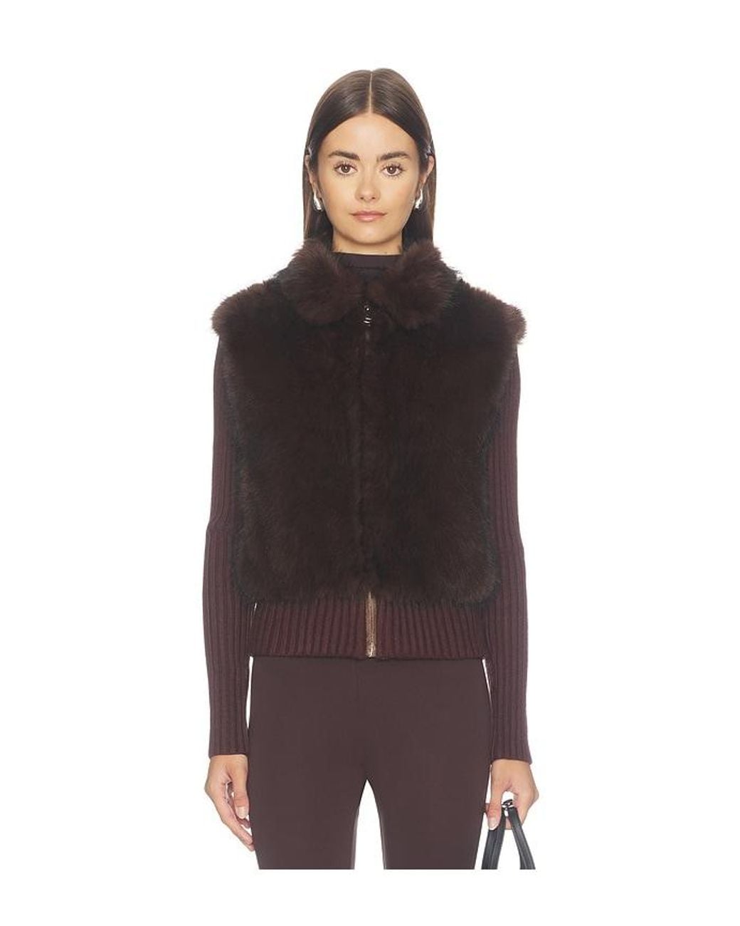 Source Unknown Brown Meti Eco Fur Zip Cardigan