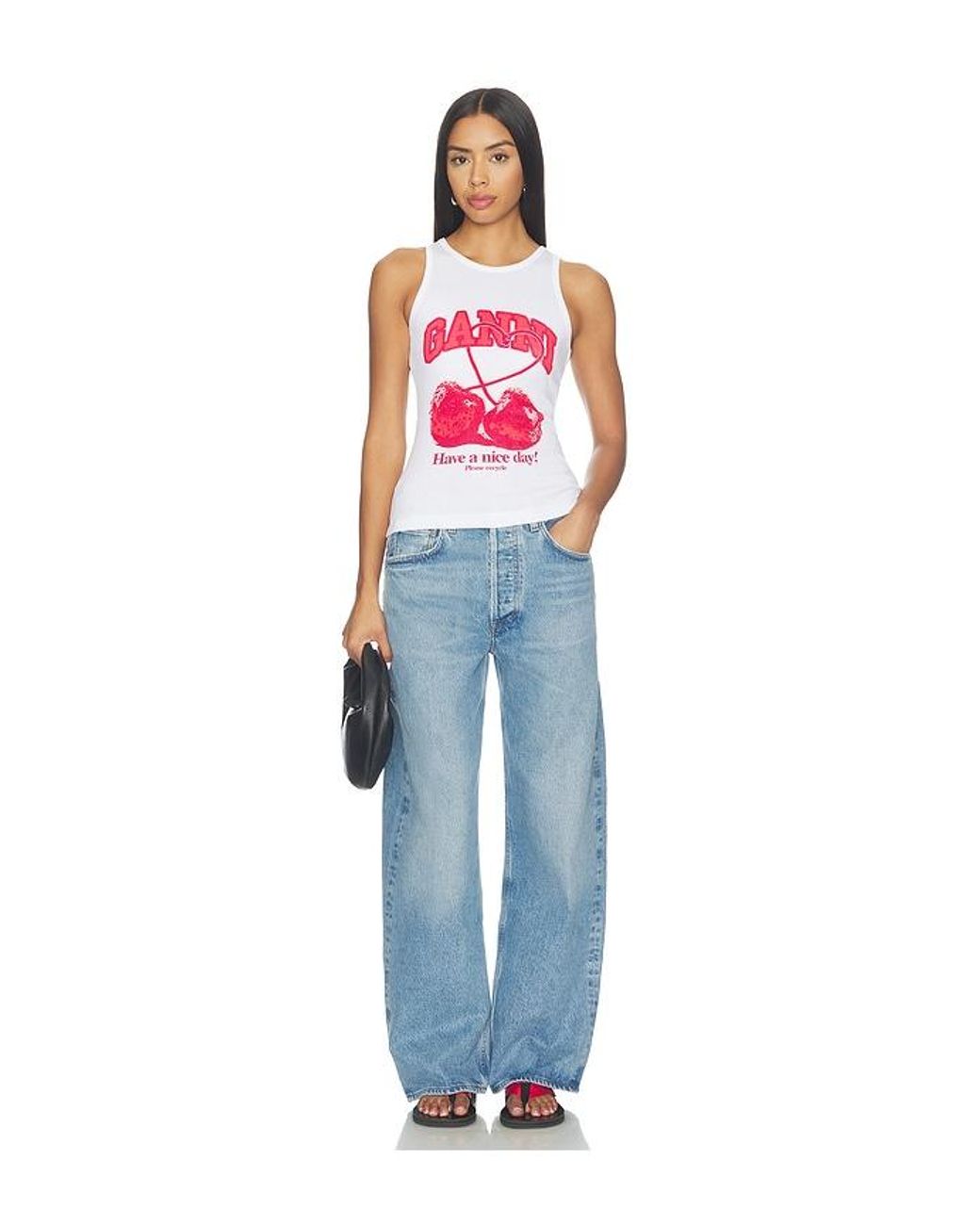 Ganni Red Compact Rib Jersey Tank Cherry
