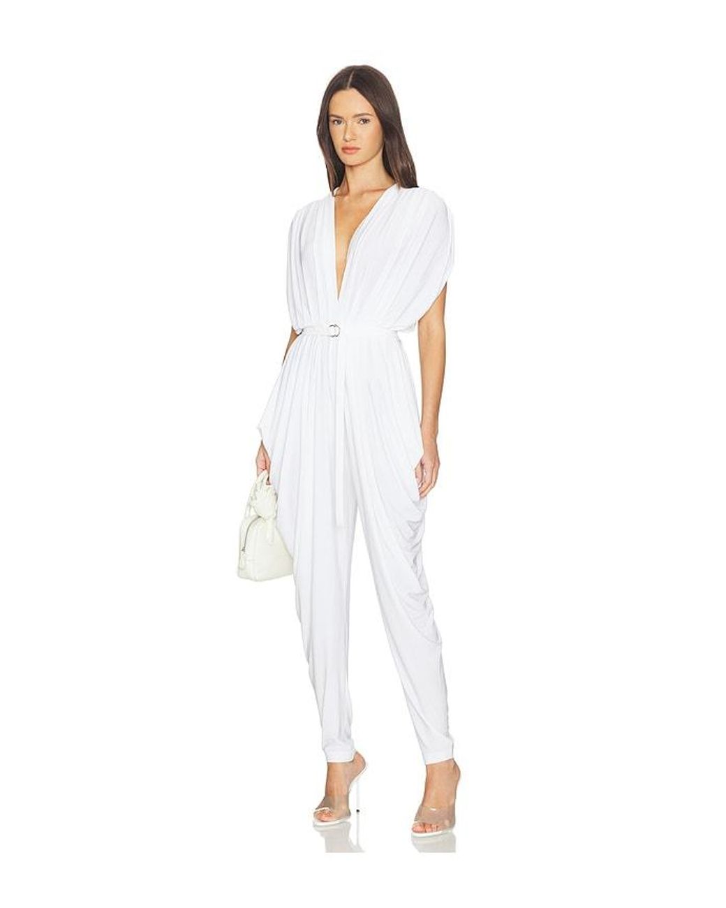 Norma Kamali White Square Sleeve Waterfall Jumpsuit