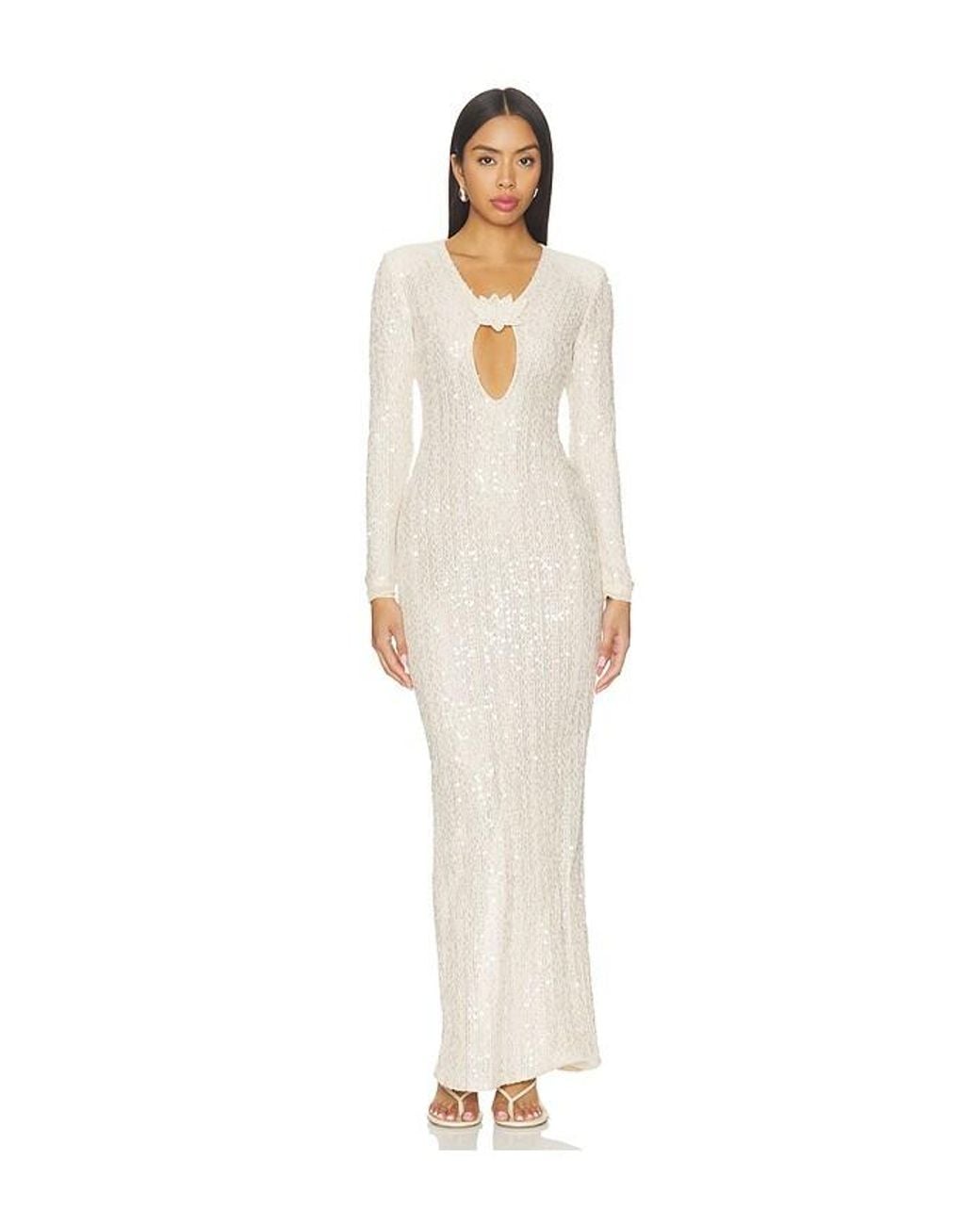 PATBO White Lara Crochet Plunge Maxi Dress