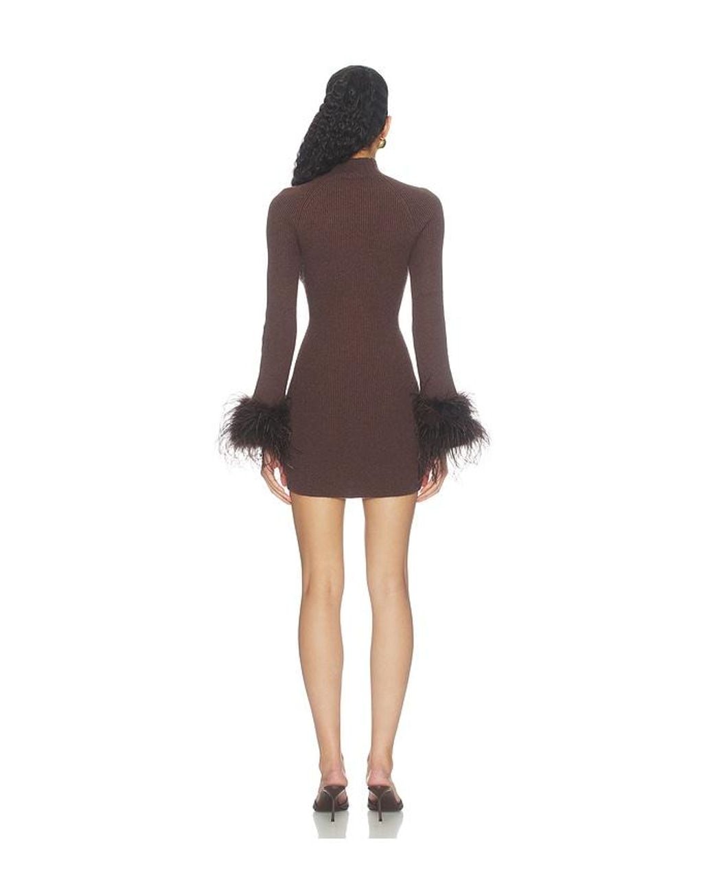 Lovers + Friends Brown Jaymie Feather Mock Neck Dress