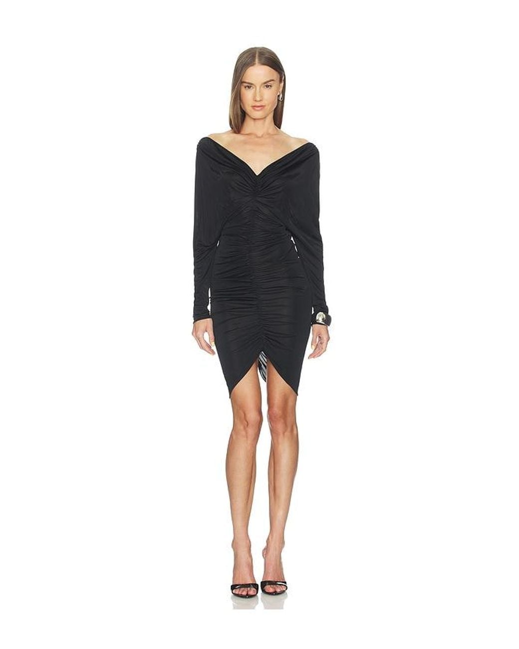 Atlein Black V Neck Ruched Short Dress