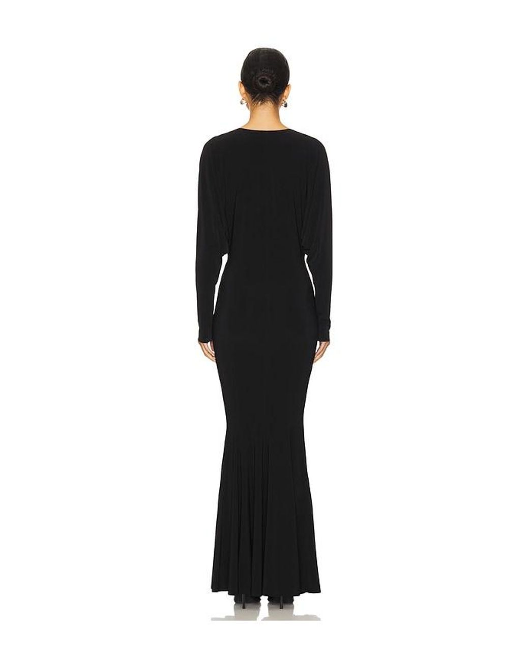 Norma Kamali Black Dolman V Neck Fishtail Gown