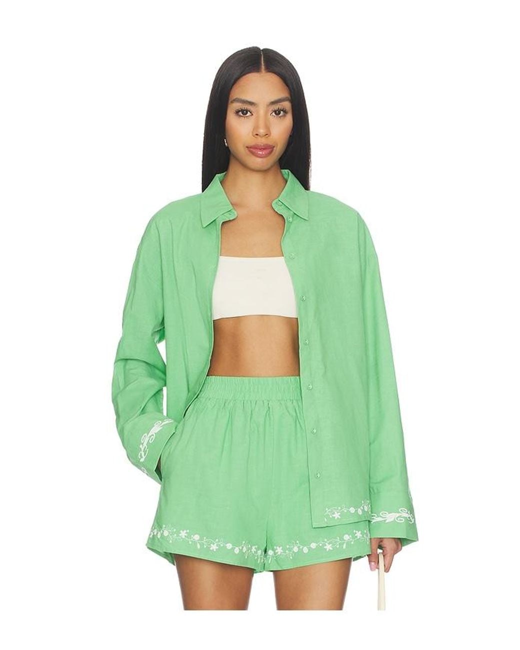 Line & Dot Green Tippi Embroidered Shirt