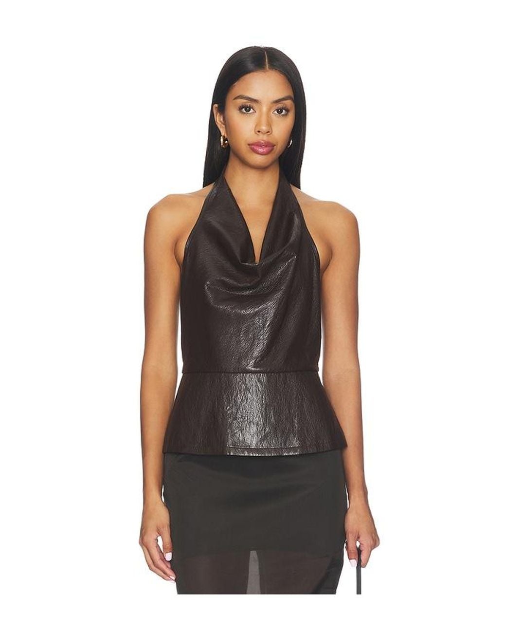 LNA Black Jet Faux Leather Halter Top