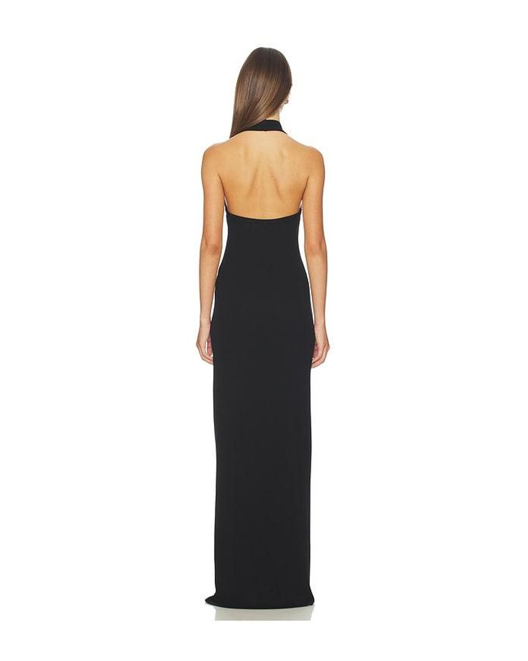 Enza Costa Black Silk Rib U-Neck Halter Fluid Maxi Dress