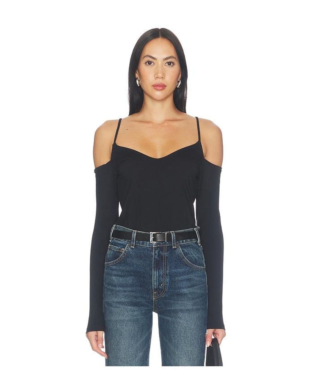 Susana Monaco Blue Off Shoulder String Long Sleeve Top