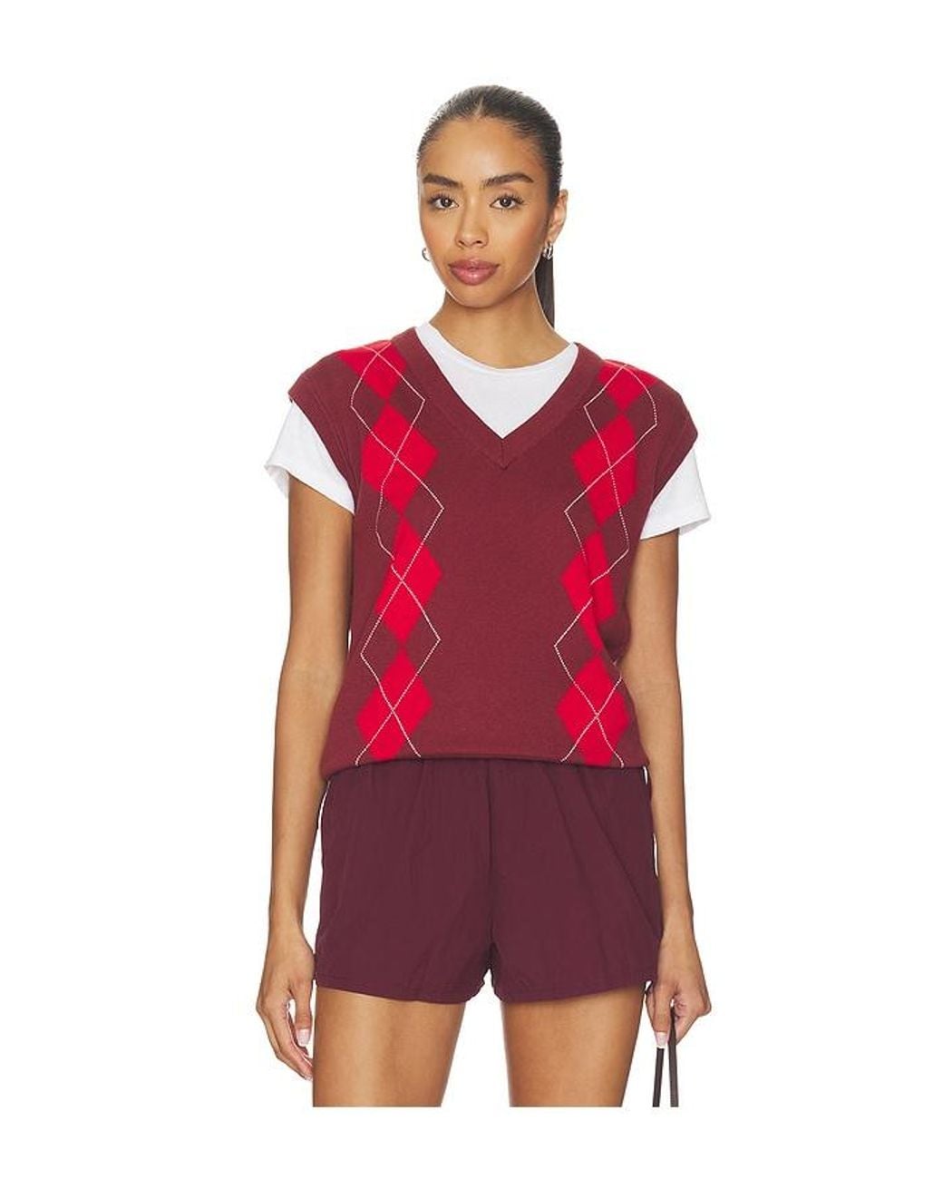 Varley Red Ruben Argyle Knit Vest Top