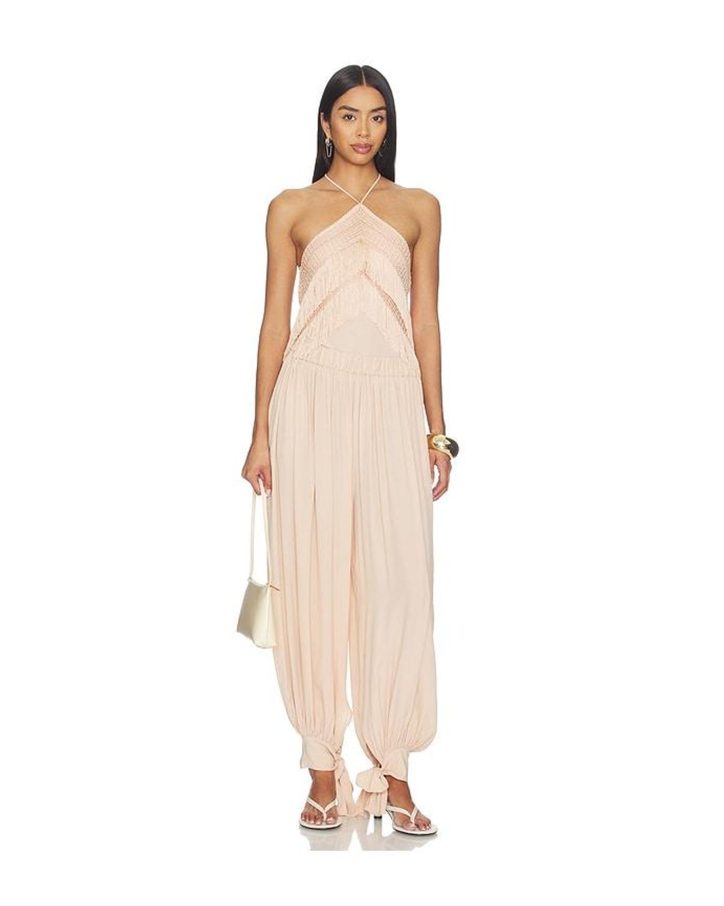 ANDAMANE Natural Reina Halterneck Fringed Top