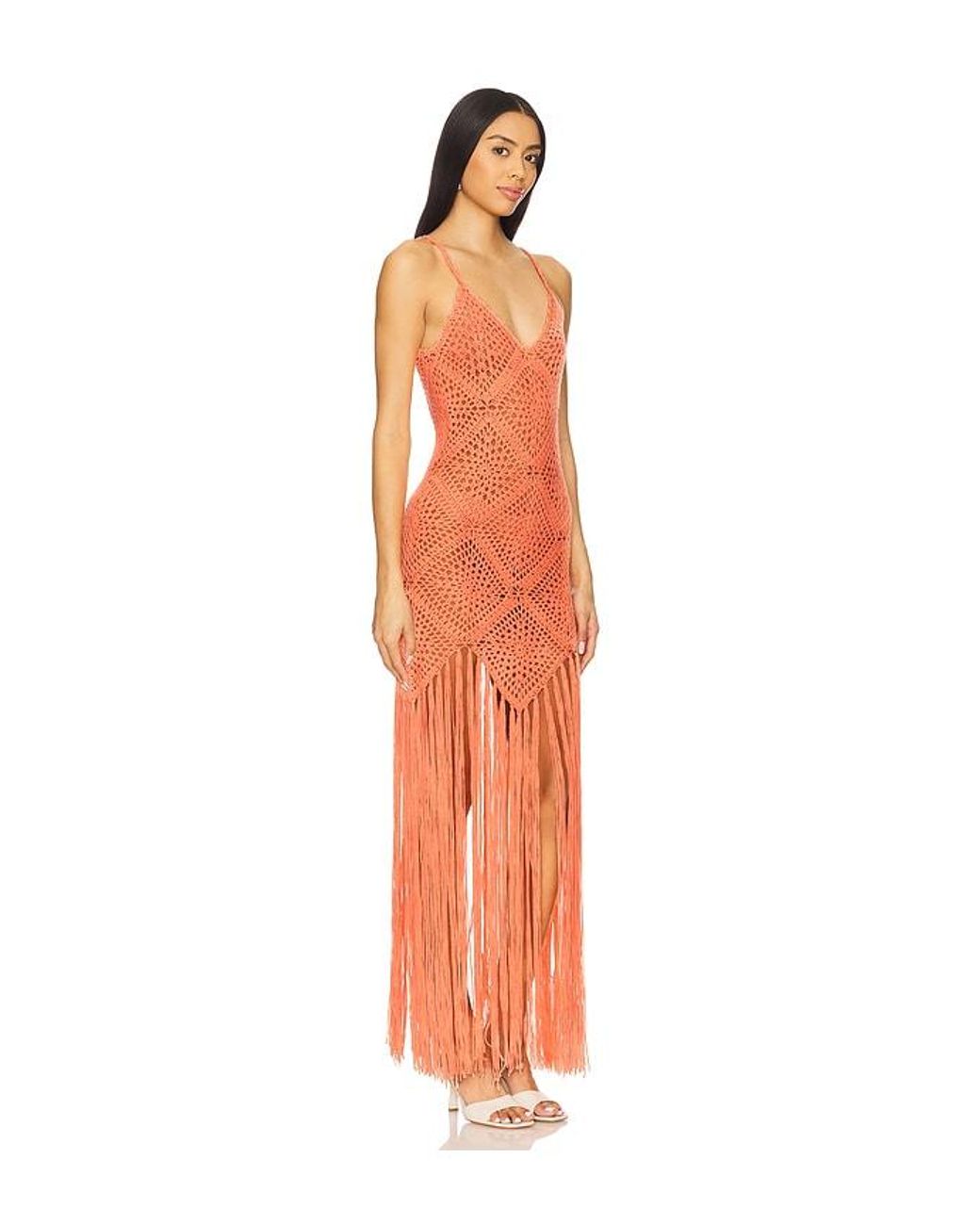 Line & Dot Orange Wandering Crochet Dress