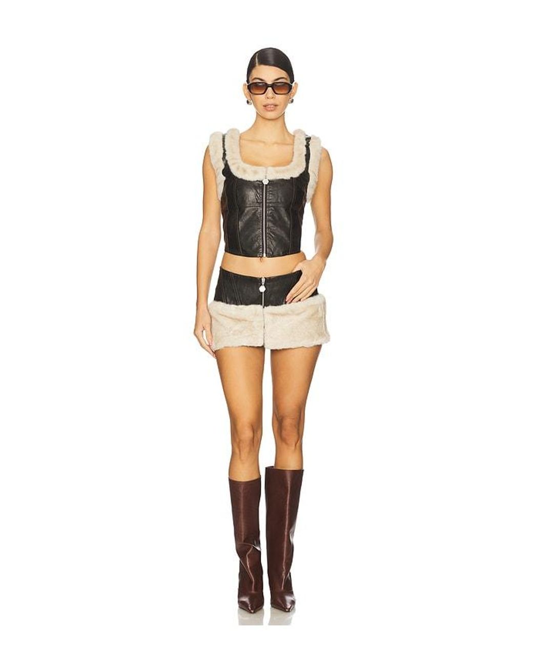 OW Collection Black Kendra Skirt With Faux Fur Trim