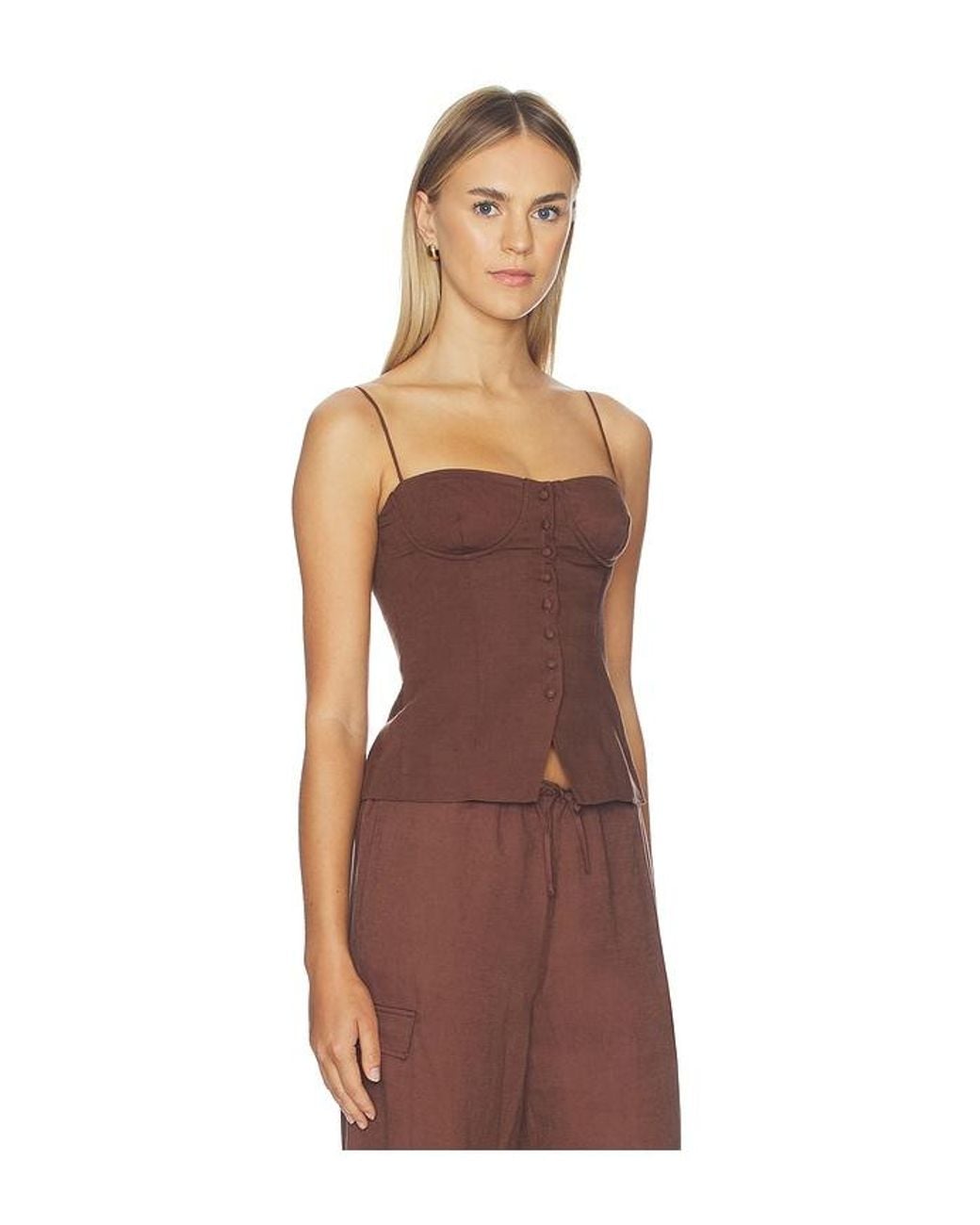 Onia Brown Air Linen Underwire Corset Top