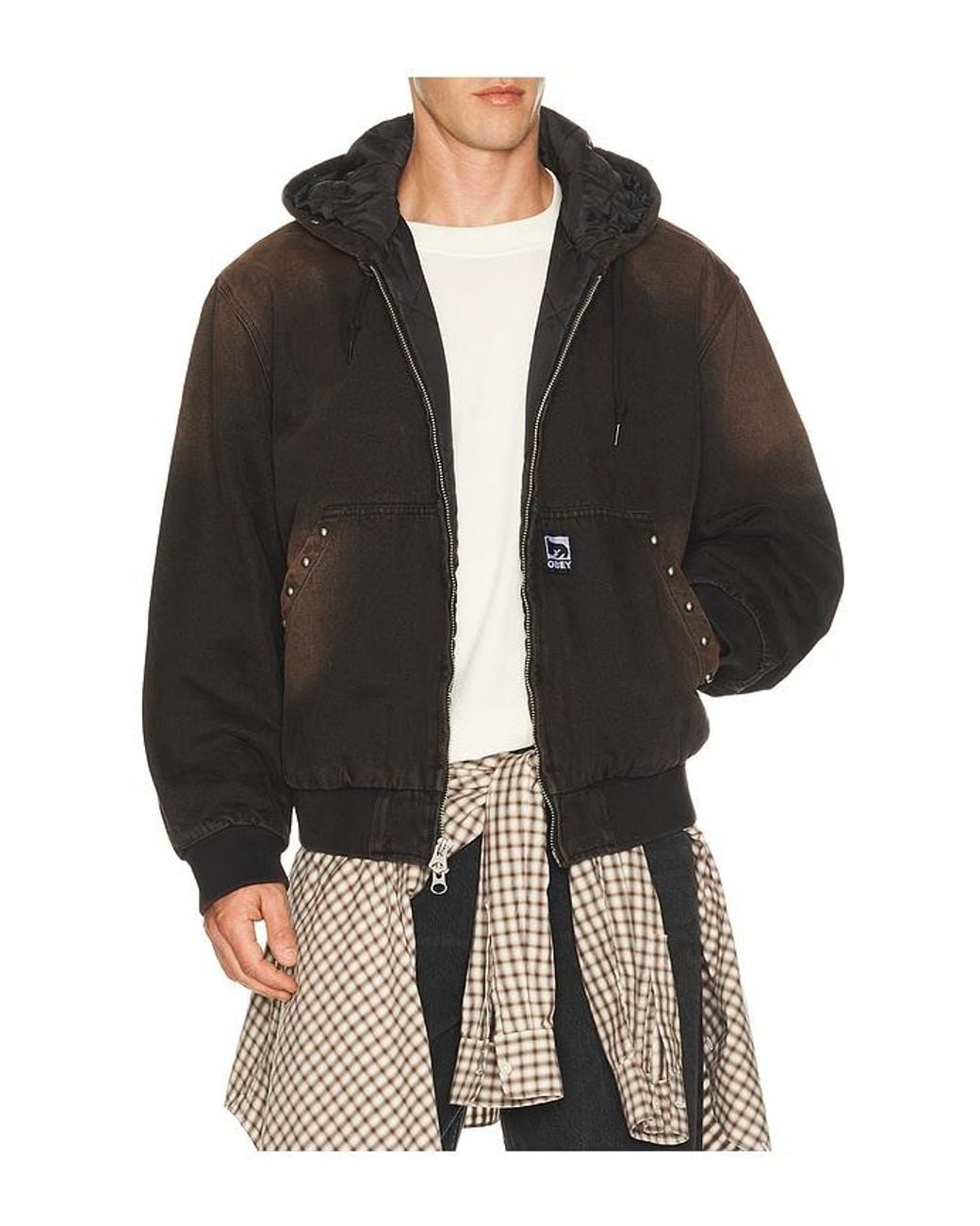 Obey Black Studded Zip Up Jacket for men