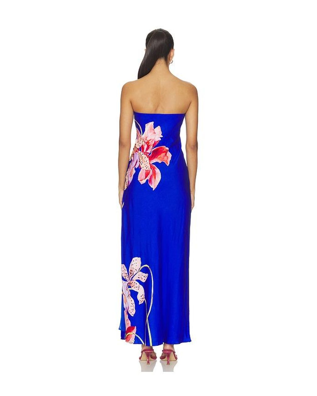 MILLY Blue Vera Satin Floral Maxi Dress