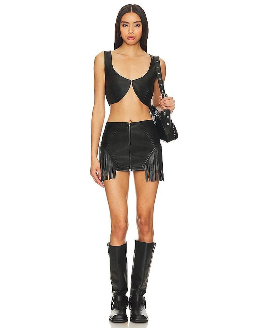 superdown Black Riley Faux Leather Skirt