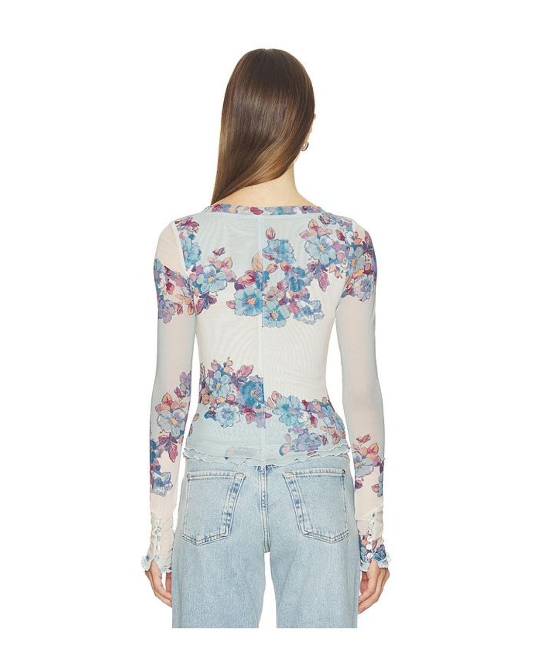 Free People Blue Lilly Printed Long Sleeve Top