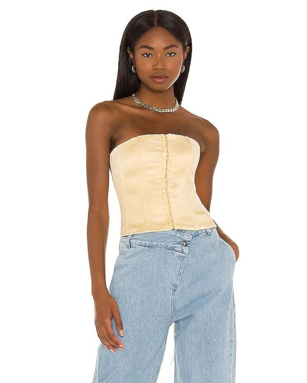 GUIZIO Brown Satin Corset Top