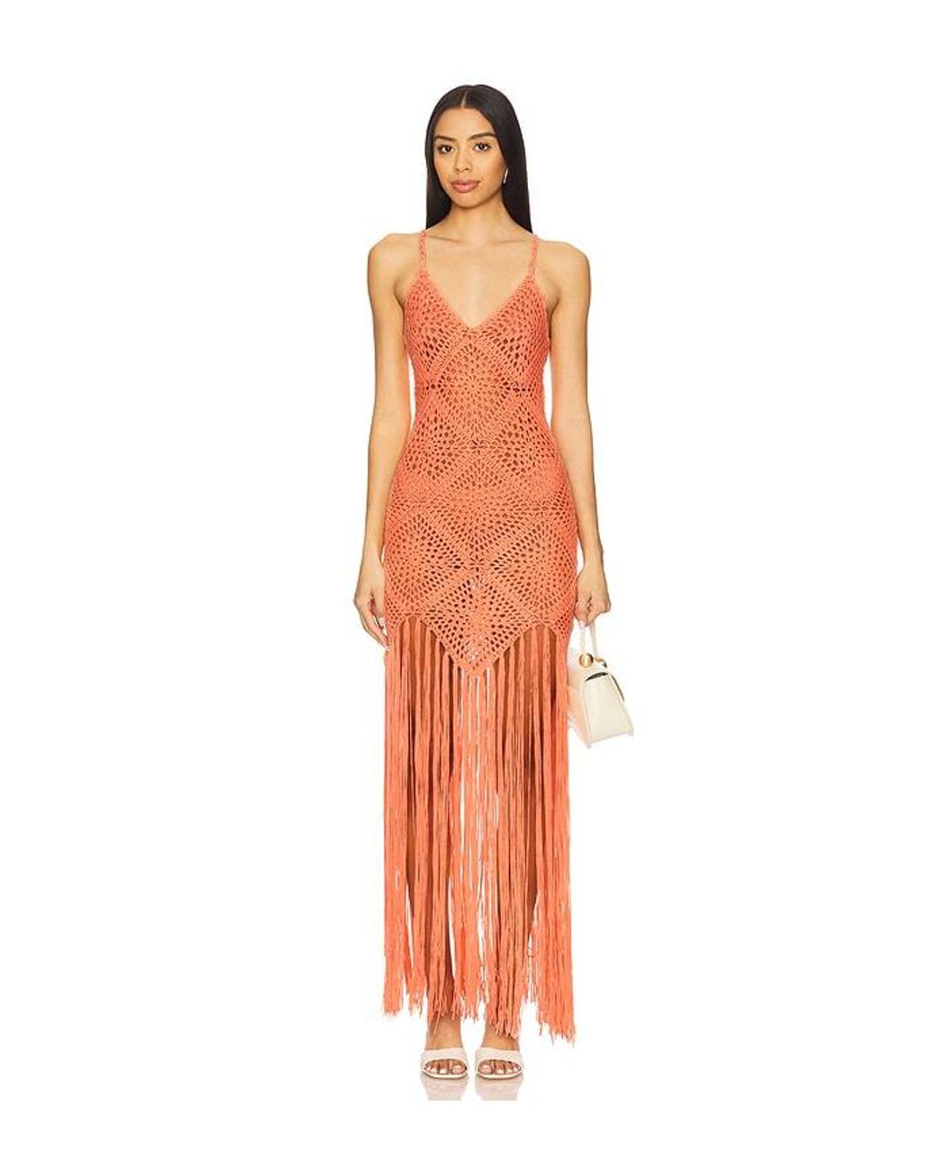 Line & Dot Orange Wandering Crochet Dress