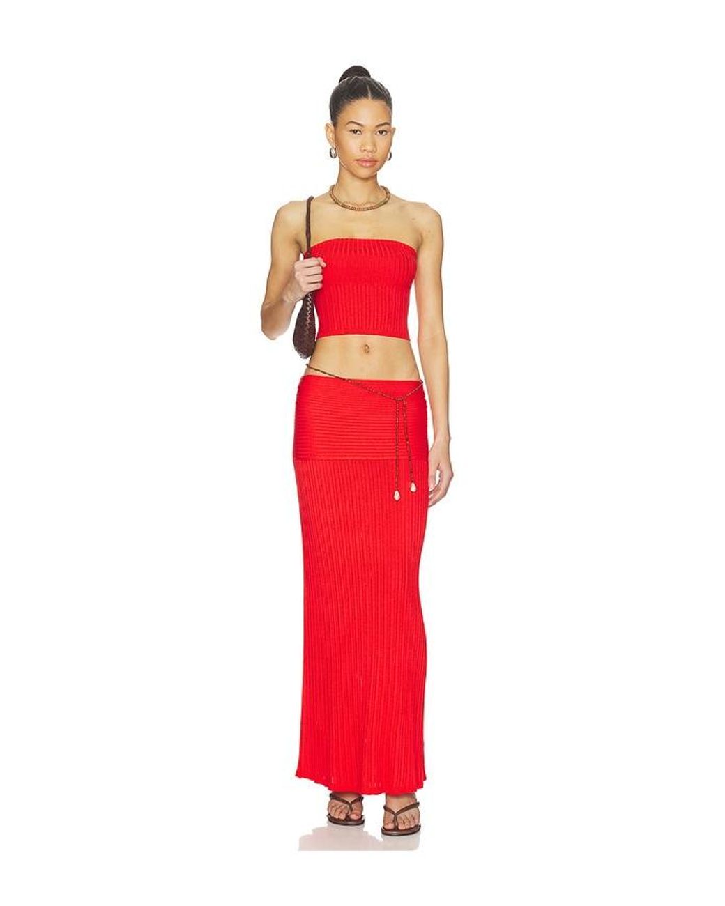 Lovers + Friends Red Shania Pointelle Maxi Skirt