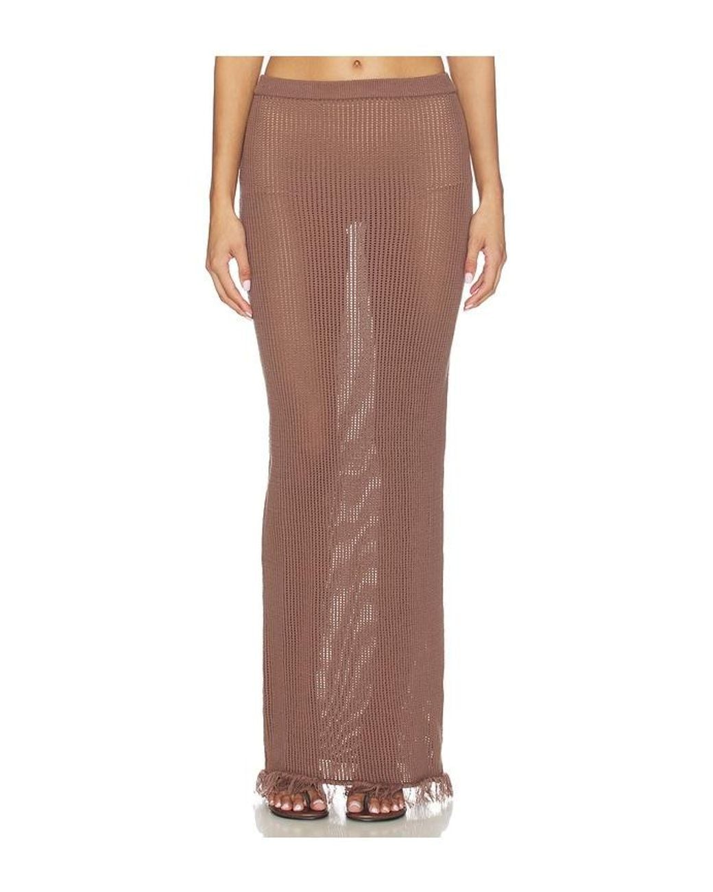 SNDY'S Brown Priya Crochet Maxi Skirt