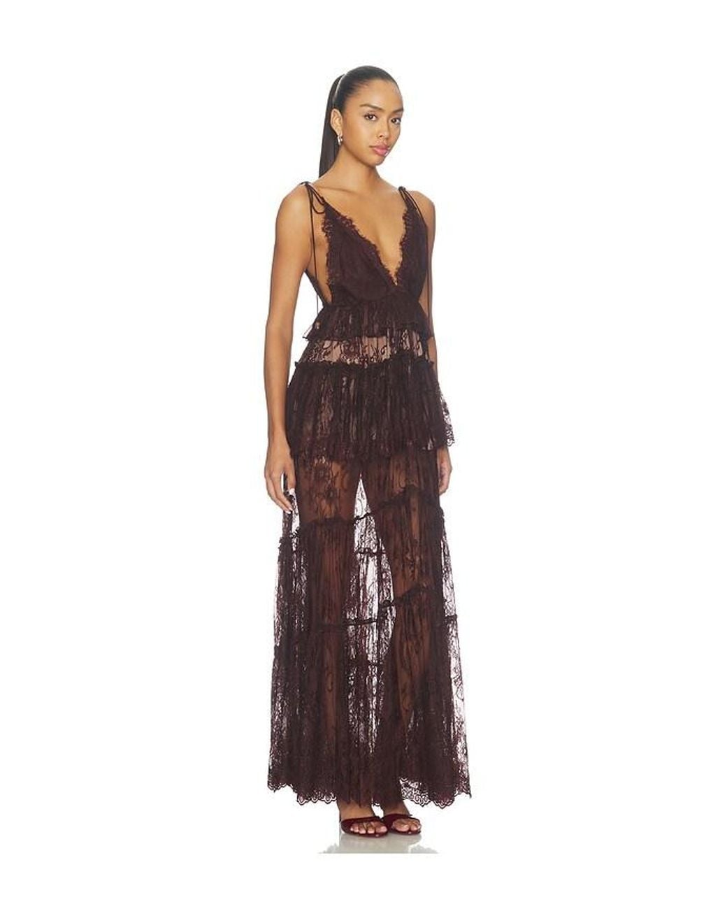 Rococo Sand Red Lace Frill Maxi Dress