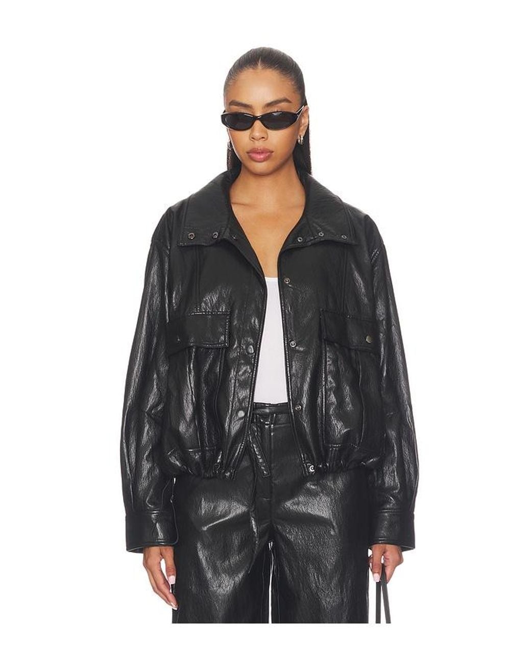 LNA Black Mercer Faux Leather Bomber Jacket