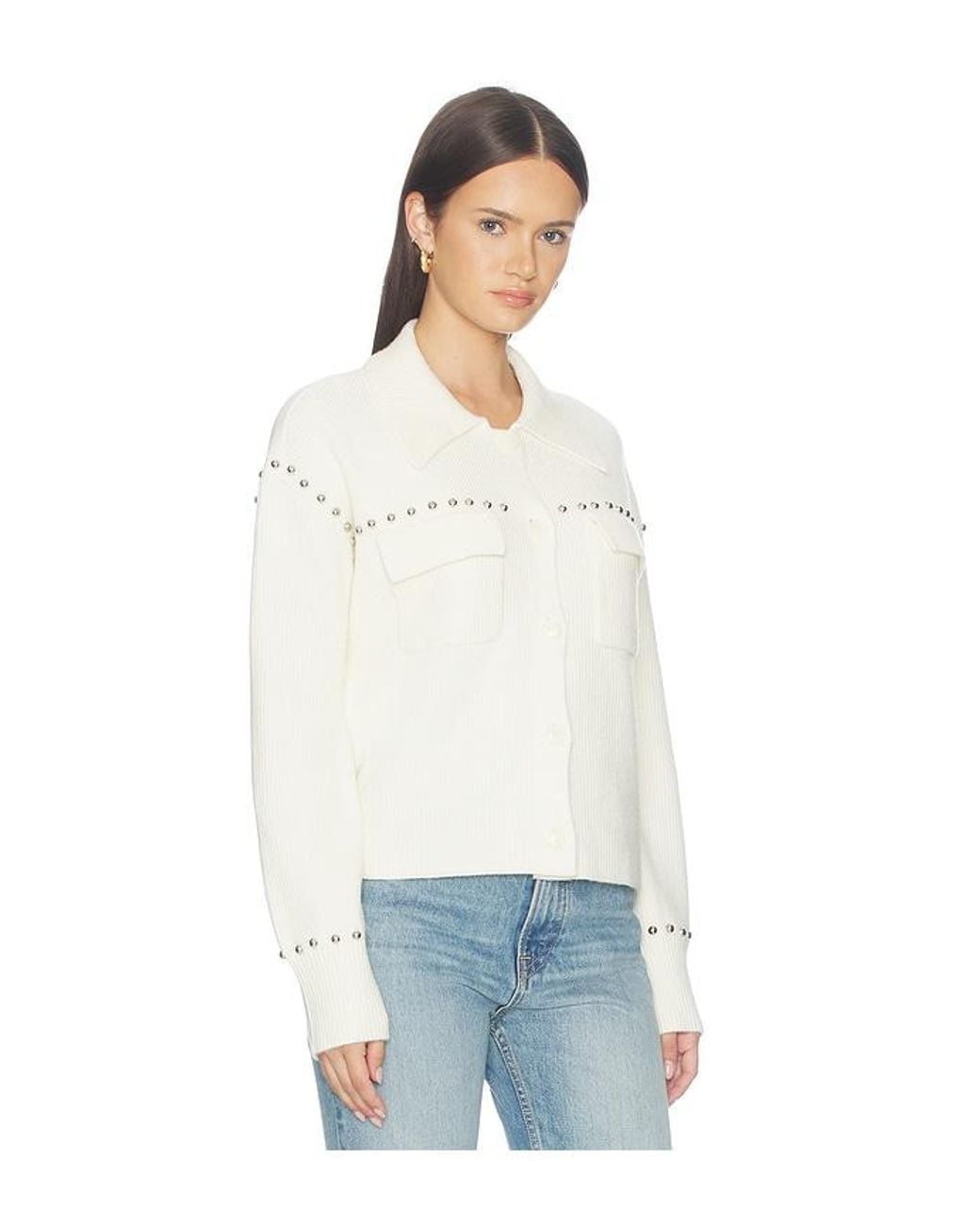 Central Park West White Felix Studded Sweater Jacket