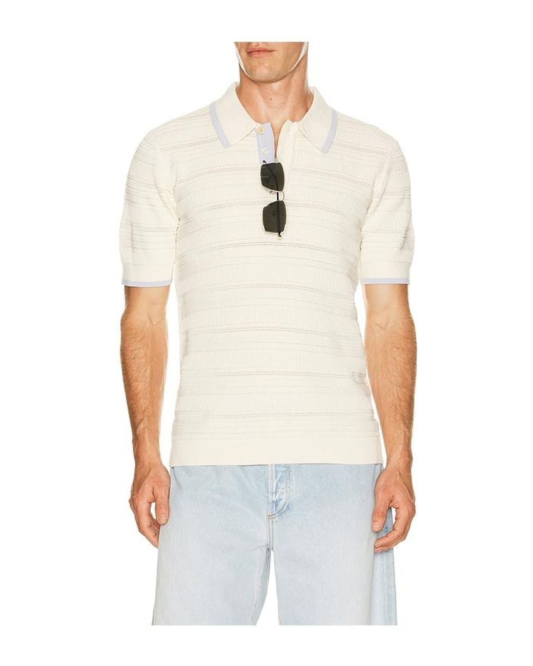 Scotch & Soda White Structured Knitted Regular Fit Polo for men