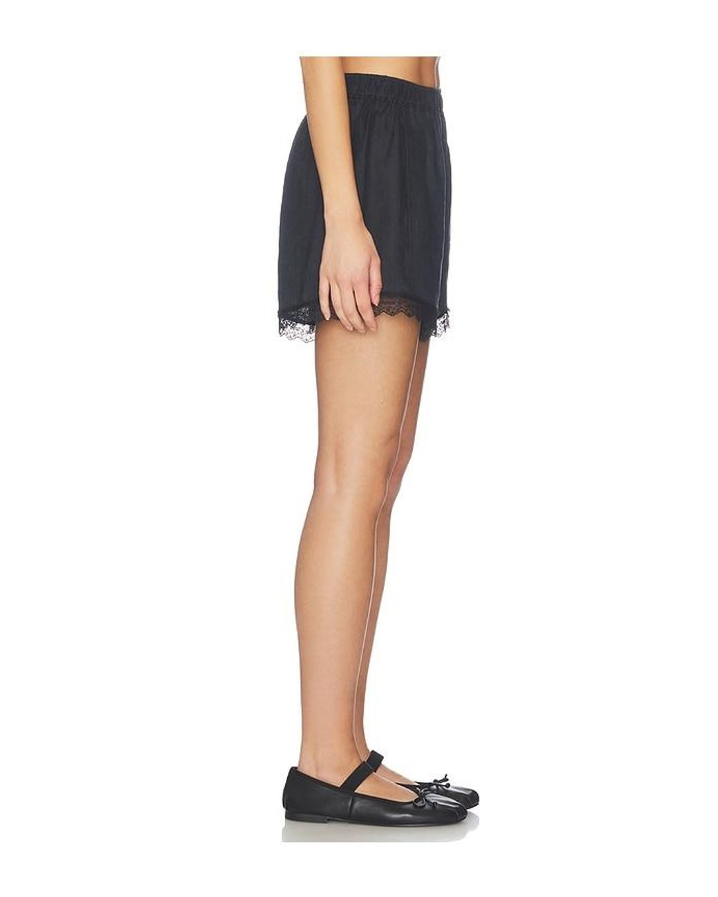 Ganni Blue Light Linen Lace Hem Shorts
