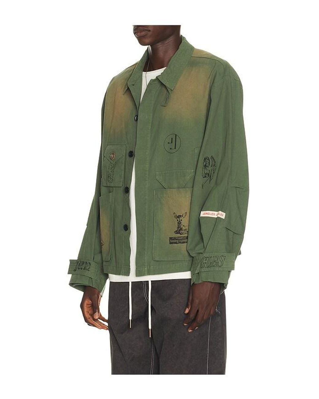 JUNGLES Green Sketches Field Jacket for men