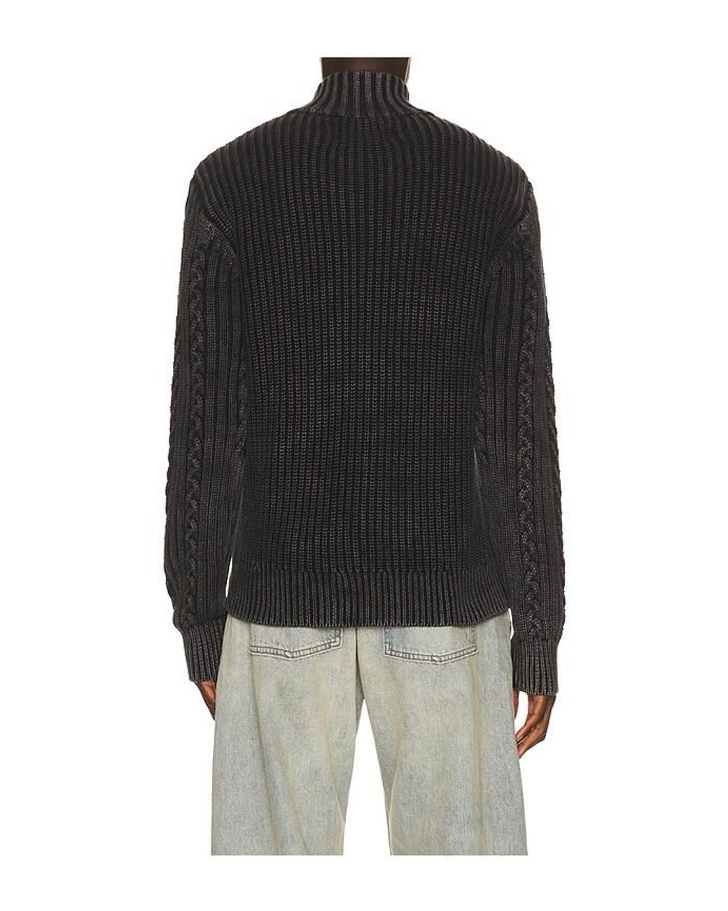 Schott Nyc Black Cable Knit Fishermans Sweater for men