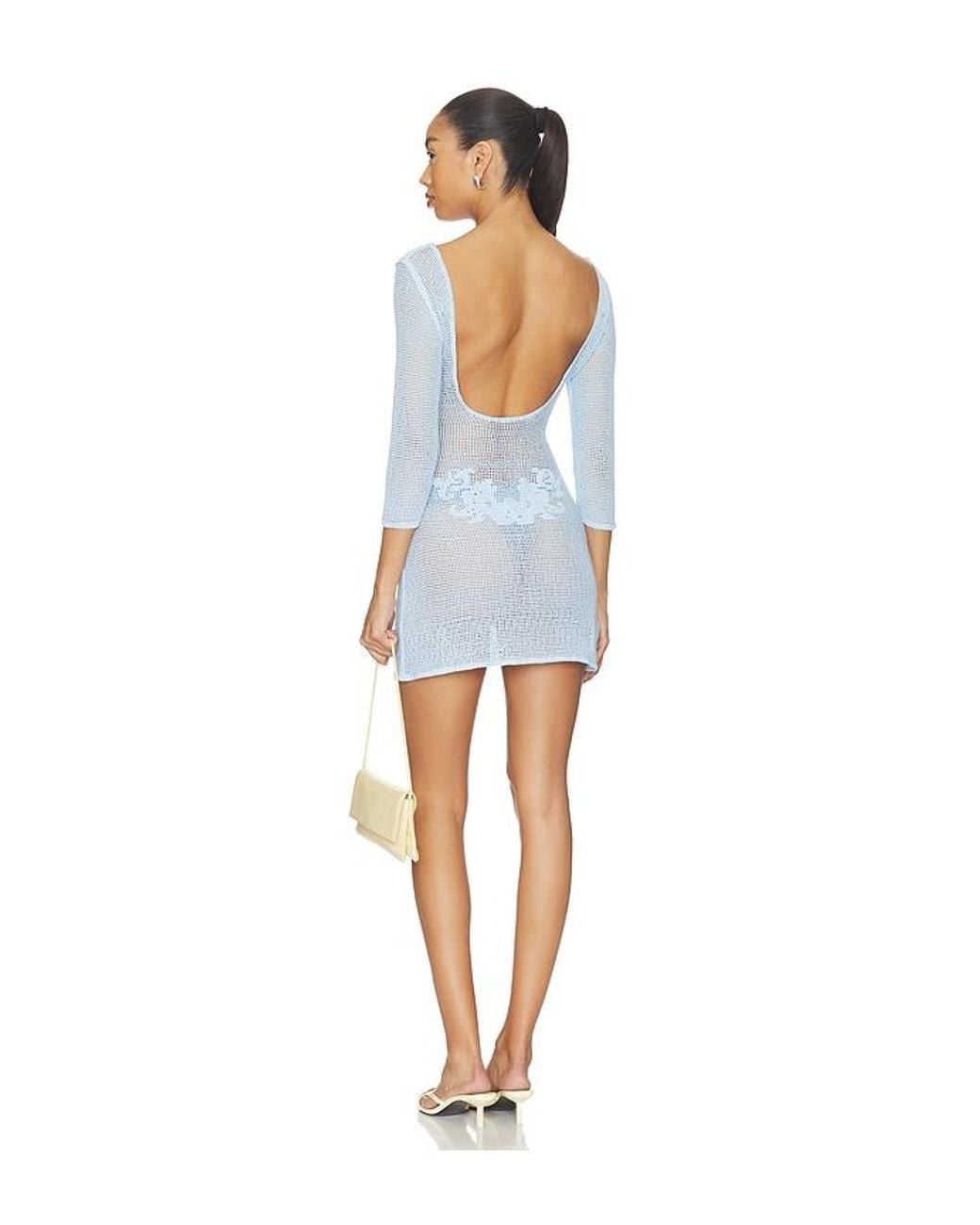 Frankie's Bikinis Blue La Jardin Crochet Mini Dress