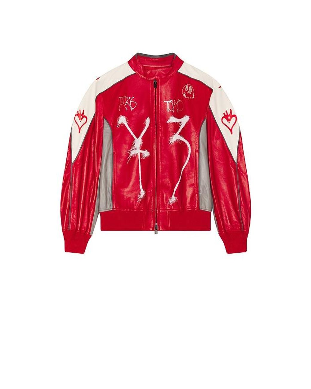 Y-3 Red Gfx Leather Jacket for men