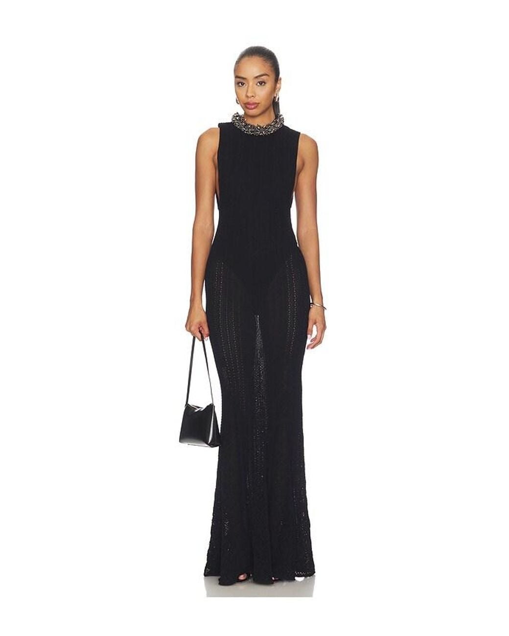 Self-Portrait Blue Beaded Pointelle Knit Maxi Dress