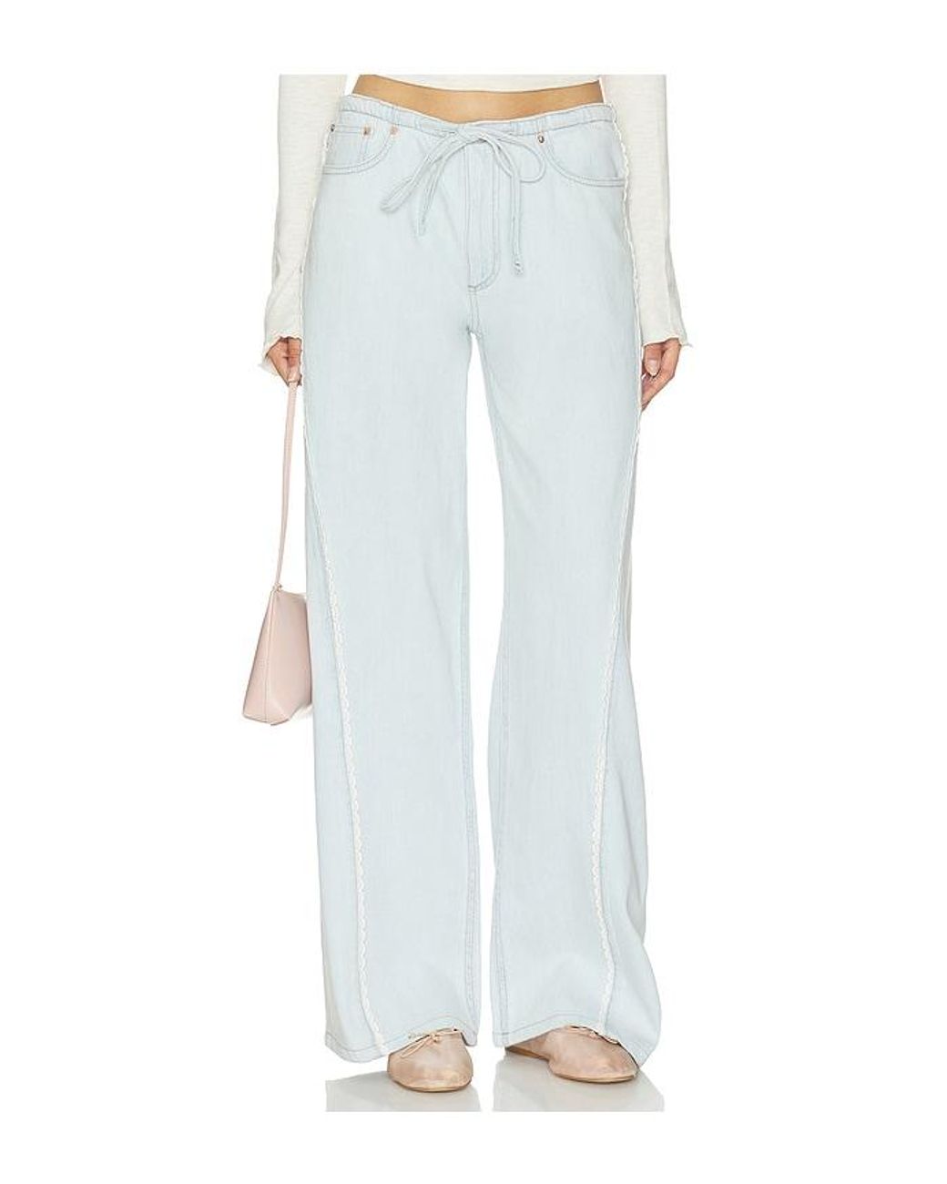DL1961 White Aura Sienna Low Slung Relaxed Wide Leg Jeans