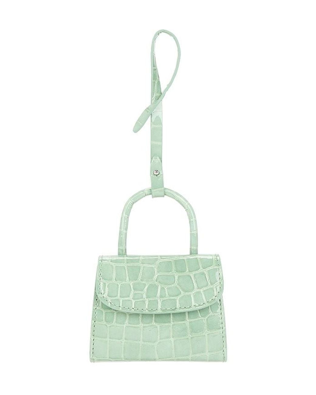By Far Green Mini Mini Croco Embossed Card Holder