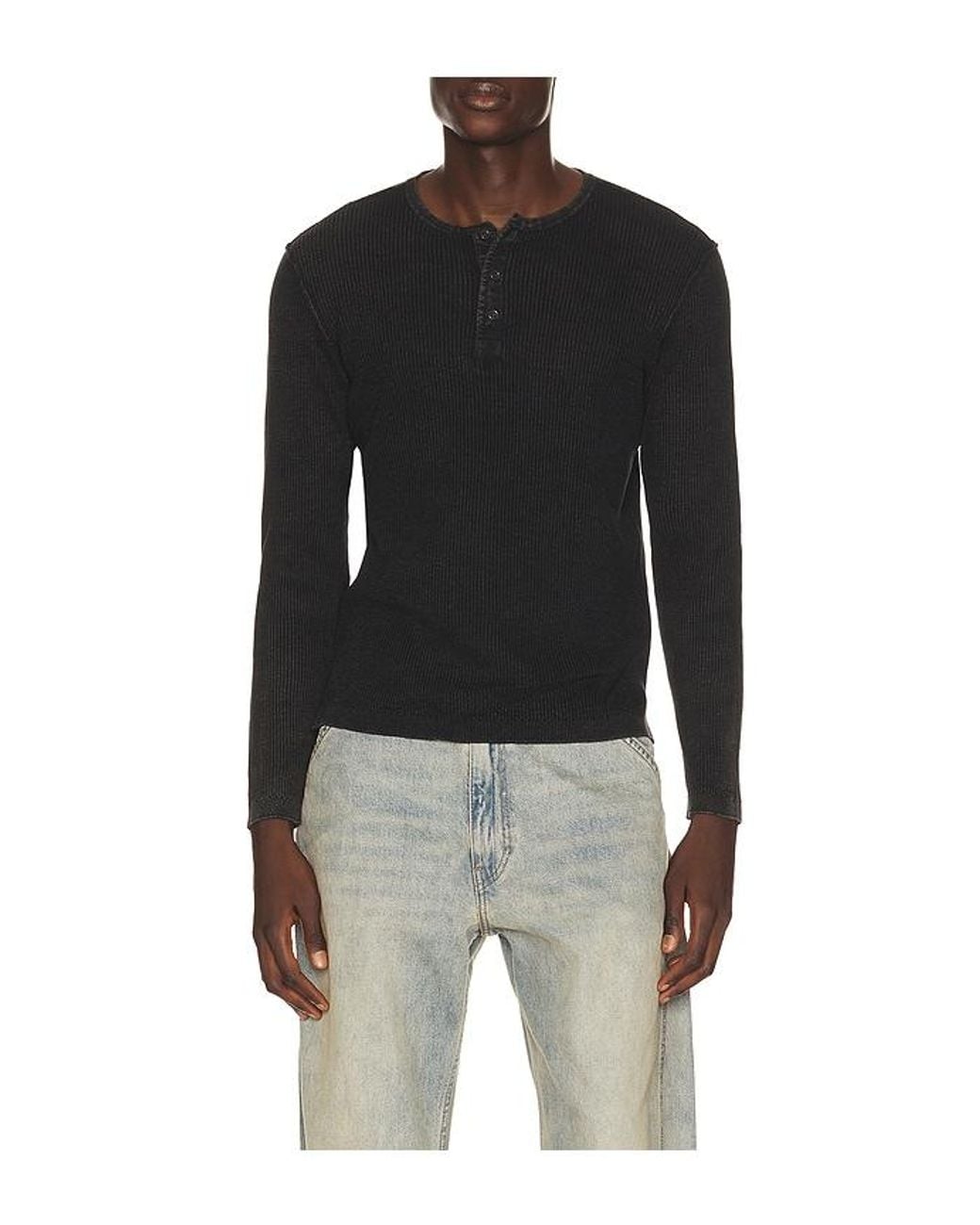 Schott Nyc Black Stonewashed Henley Sweater for men