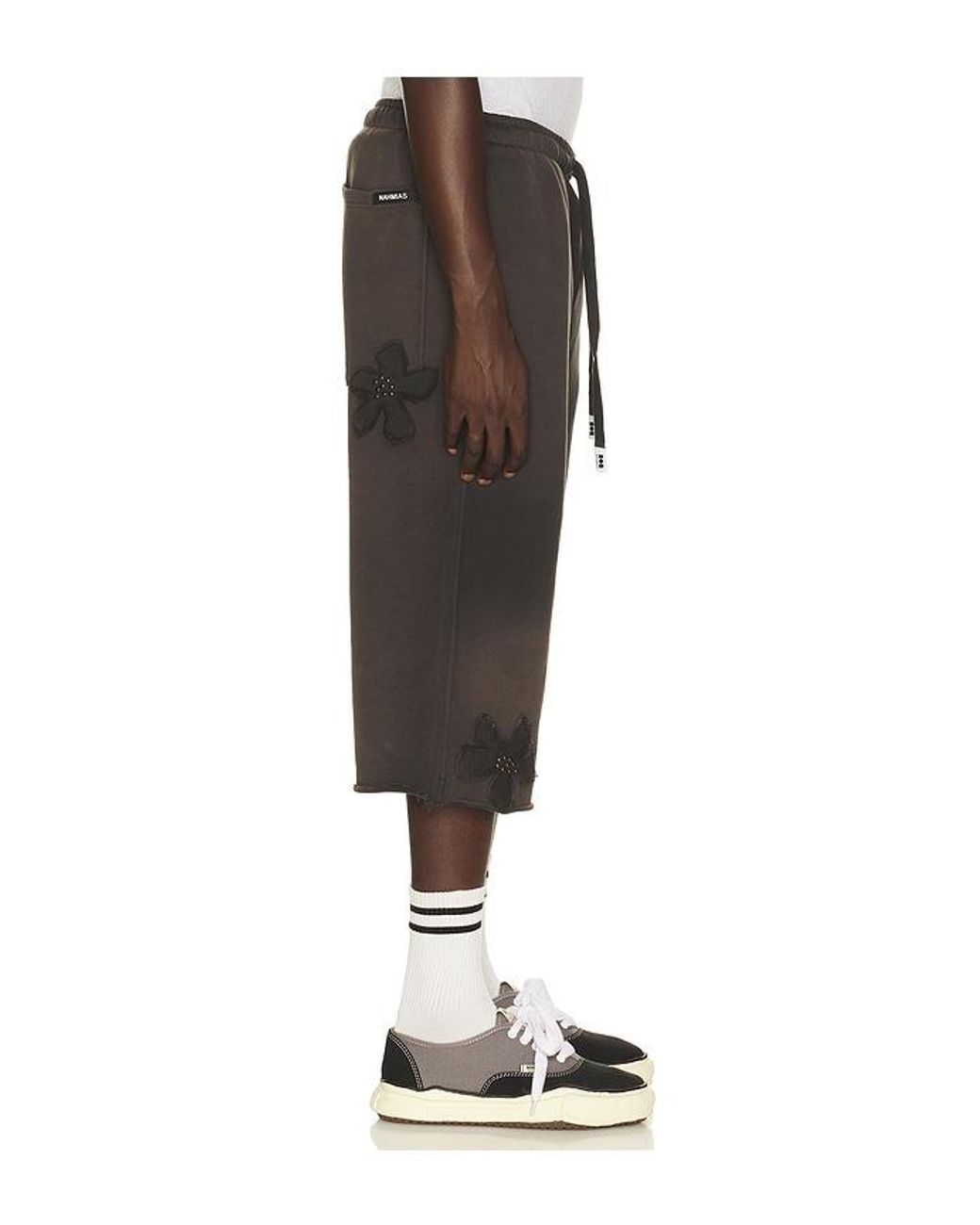 NAHMIAS Black Flower Patch Long Sweat Short for men