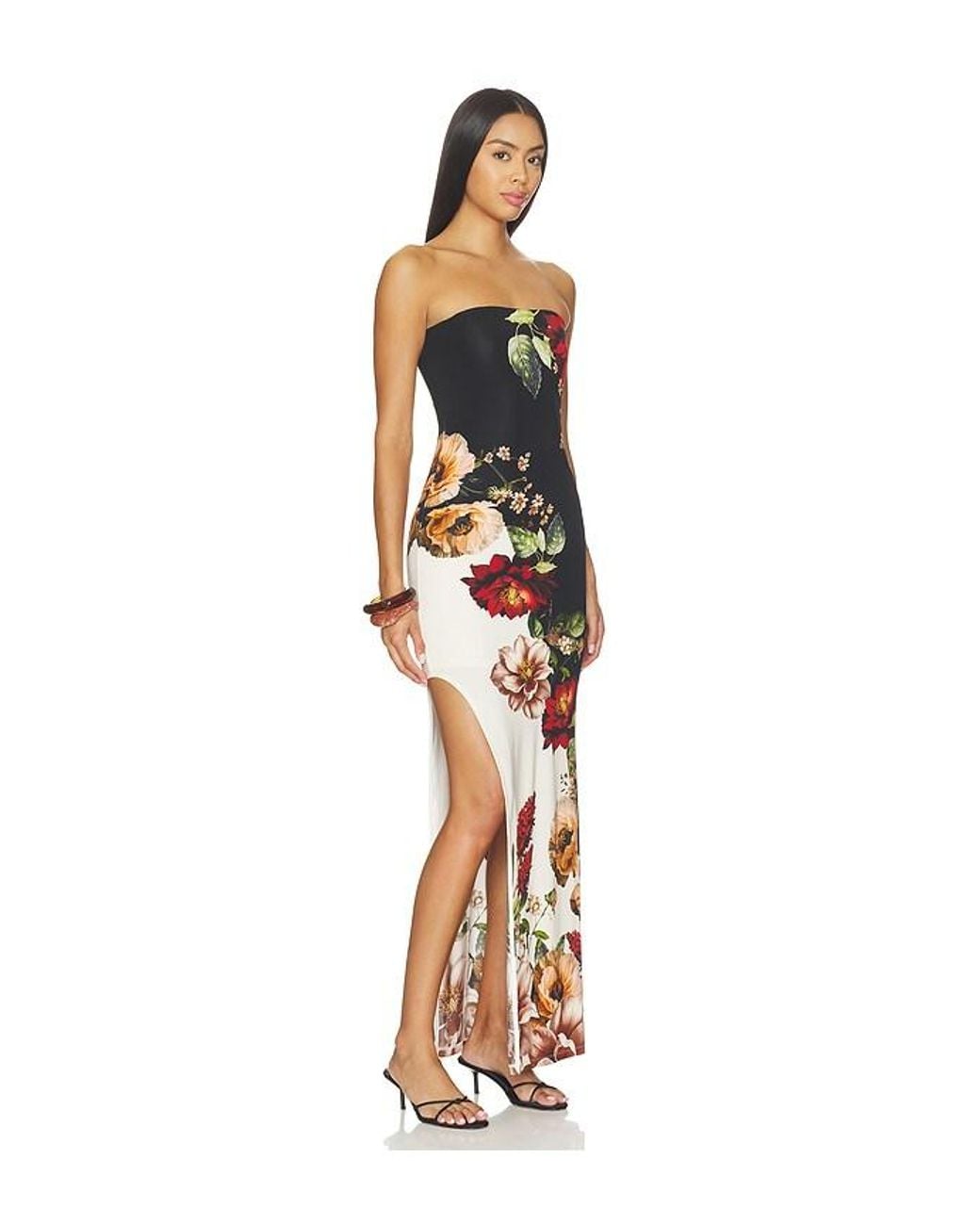 Alice + Olivia Multicolor Delora Strapless Cutaway Side Slit Maxi Dress