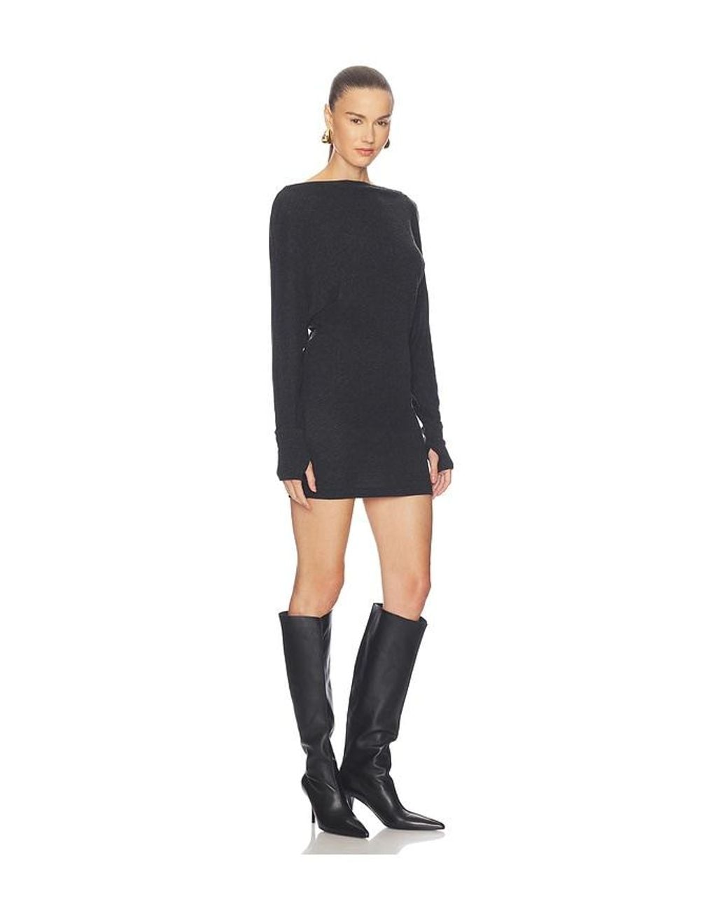 Enza Costa Black Cashmere Jersey Dolman Curve Dress