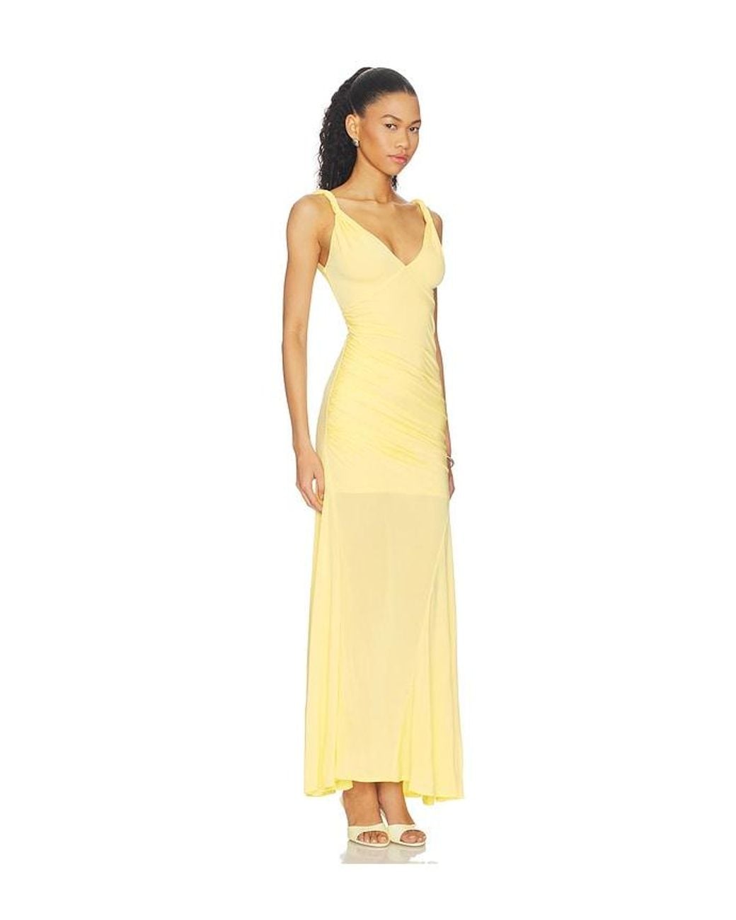 Alice + Olivia Metallic Bianca Twist Strap Asymmetrical Godet Midi Dress
