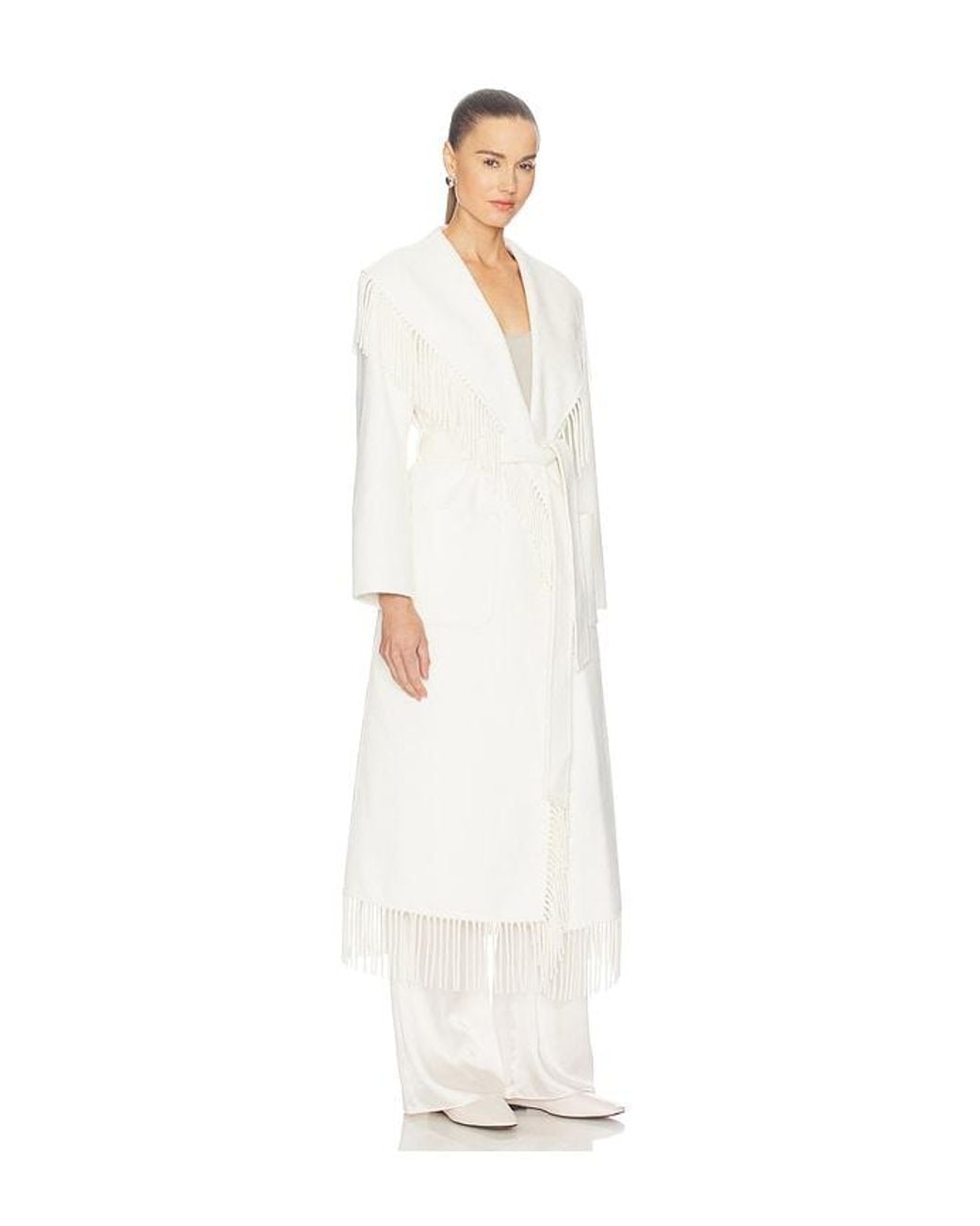 Jonathan Simkhai White Carrie Fringe Robe Coat