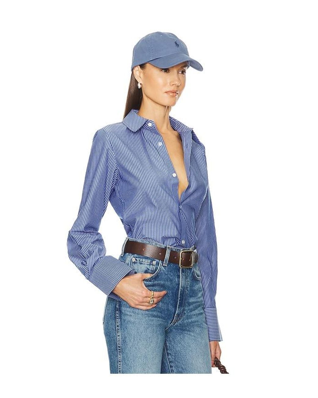 Helsa Blue Pinstripe Poplin Fitted Shirt