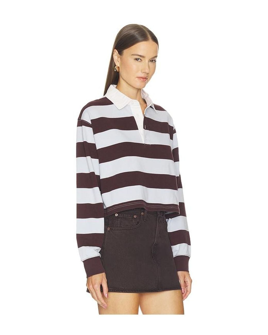 GOOD AMERICAN Multicolor The Cropped Rugby Polo Shirt