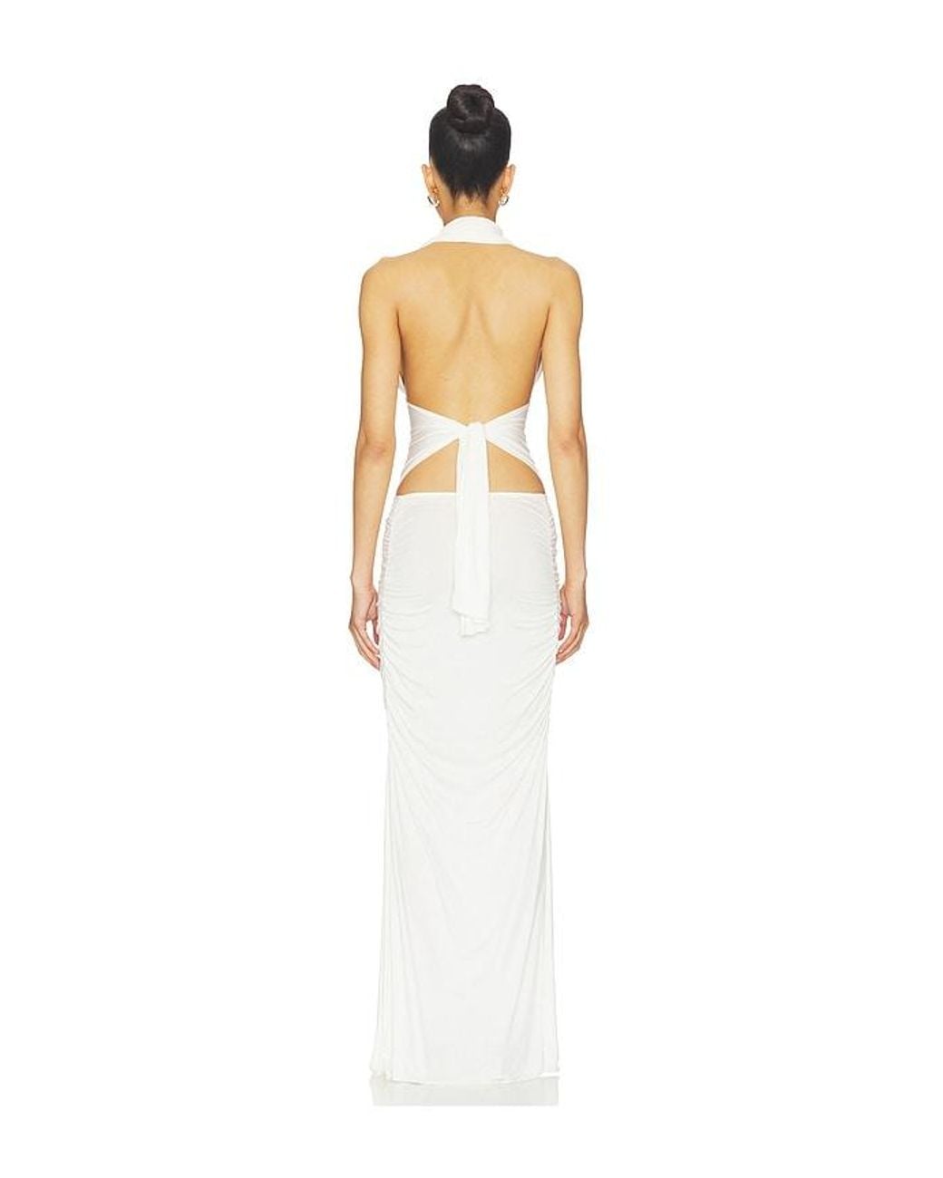 Indah White Amanda Solid Halter Maxi Dress