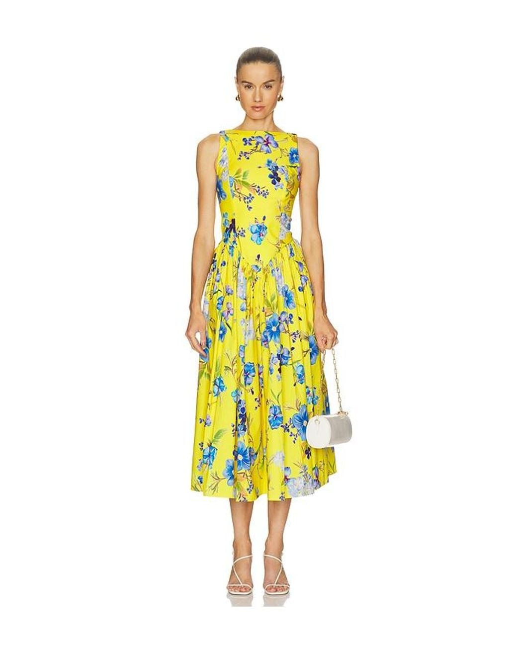 Hemant & Nandita Yellow Boat Neck Midi Dress