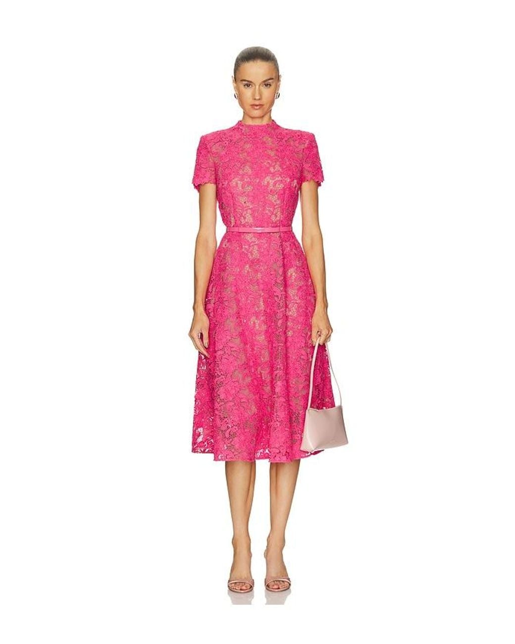 Nadine Merabi Pink Lace Midi Dress
