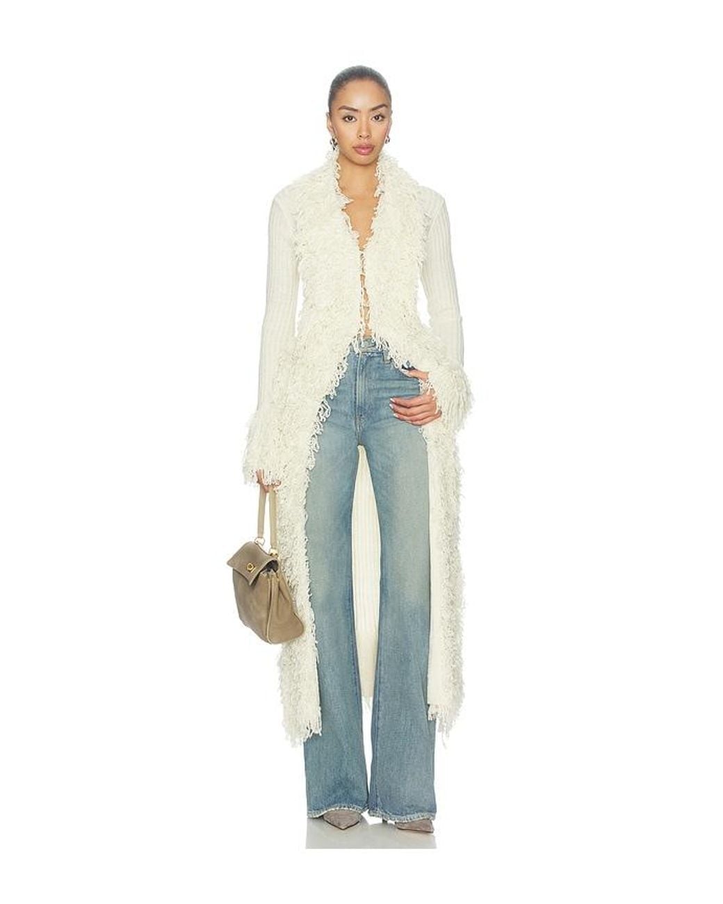 superdown White Caterina Shaggy Maxi Cardigan