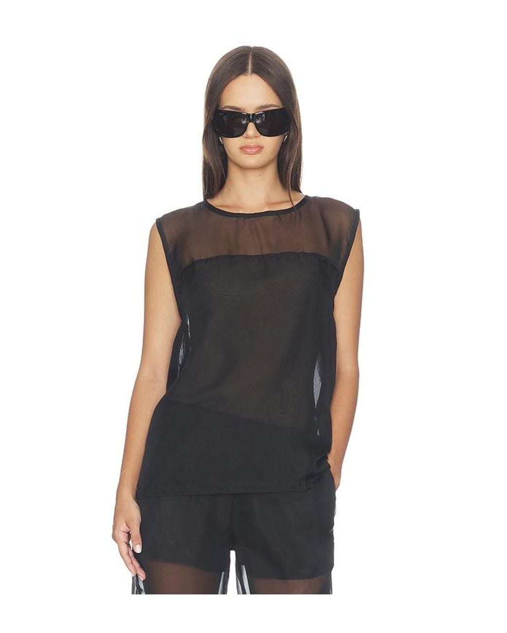 WeWoreWhat Black Sheer Boxy Tank Top