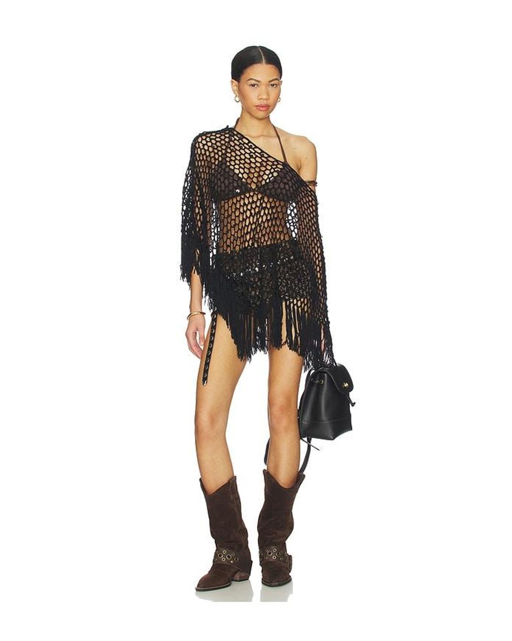 MORE TO COME Black Loren Knit Poncho